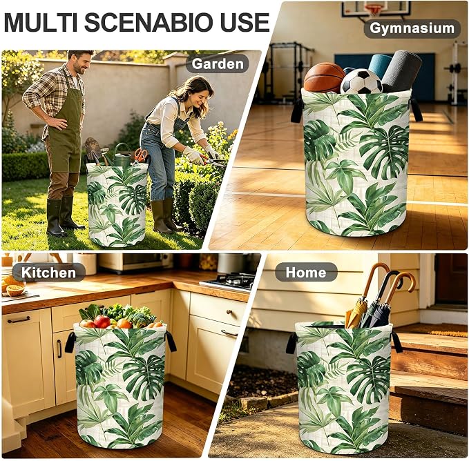 Tropical Palm Leaves Hawaiian Leaf Laundry Basket Foldable Laundry Hamper With Handles Clothes Storage Bucket Organizer Laundry Bag For Bedroom Bathroom Laundry Storage 19.6 x 15.7 - Image 8