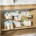 Delamu 2-Tier Under Sink Organizers and Storage, Multi-Purpose Stackable Bathroom Cabinet organizers, Pull Out Kitchen Pantry Organization and Storage with Dividers(3 Pack, Amber) - Image 2