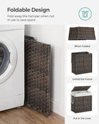 SONGMICS Laundry Hamper with Lid, 110L Double Wicker Basket, 6 Mesh Bags - Image 8