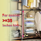 X-cosrack 3 Tier Foldable Closet Organizer, Clothes Shelves with 5 S Hooks, Wall Mount&Cabinet Wire Storage Basket Bins, for Clothing Sweaters Shoes Handbags Clutches Accessories-White Patent Design - Image 4