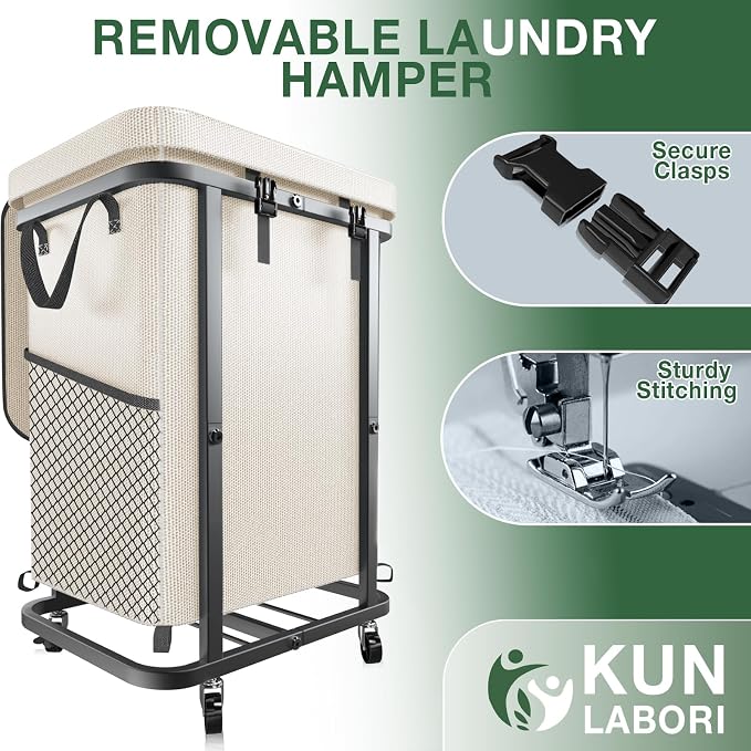 Laundry Basket with Lid, 150L Rolling Laundry Hamper with Wheels White - Image 5