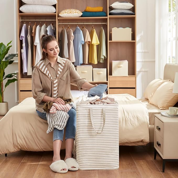 Lifewit 1 Pack Laundry Basket 80L Each, Collapsible Clothes Hamper with Reinforced Handles, Freestanding Waterproof Design for Bedroom and Laundry Room, Beige 80L Total - Image 8