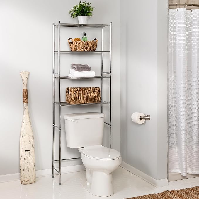 Honey-Can-Do 4-Tier Over-The-Toilet Storage Shelf - Space-Saving Steel Bathroom Restroom Organizer with Neutral Chrome Finish, Ideal for Towels, Toiletries, & Essentials - 24"W x 68"H x 11"D - Image 2