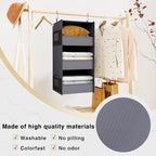 3-Shelf Hanging Closet Organizer, Washable Foldable Storage, Dark Gray | Front lip keeps items secure; side pockets add room; Oxford fabric handles towels, shirts, baby items, dorms, RVs or travel. - Image 5