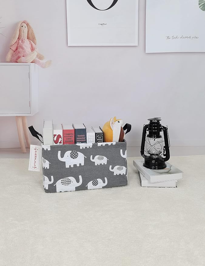 Rectangular Collapsible Laundry Basket with Side Handles, Elephant - Image 7