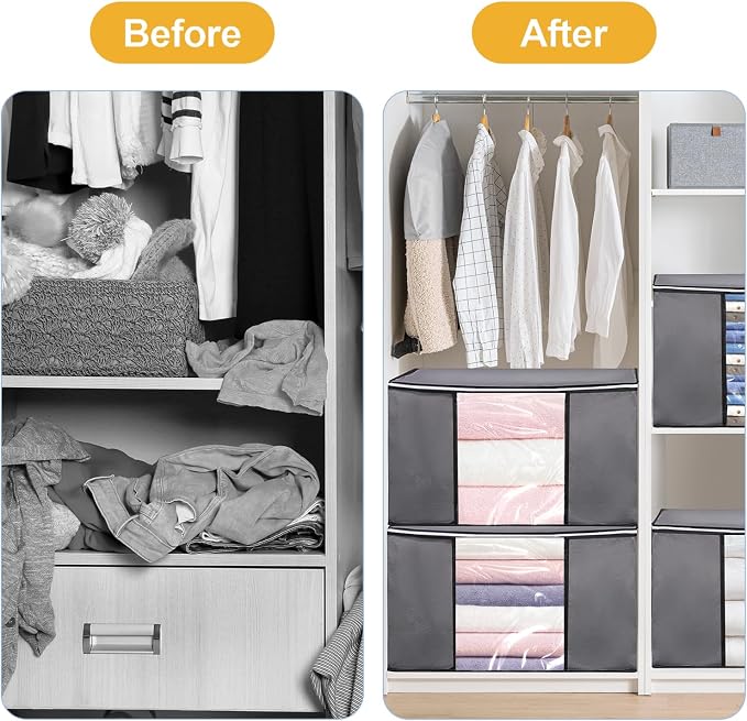 2 Pack Clothes Storage Bags, 90L Large Blanket Storage Bag Comforter Storage Bin with Reinforced Handle and Lid Foldable Closet Organizer and Storage Containers for Bedding Pillows Sheets and Duvet - Image 5