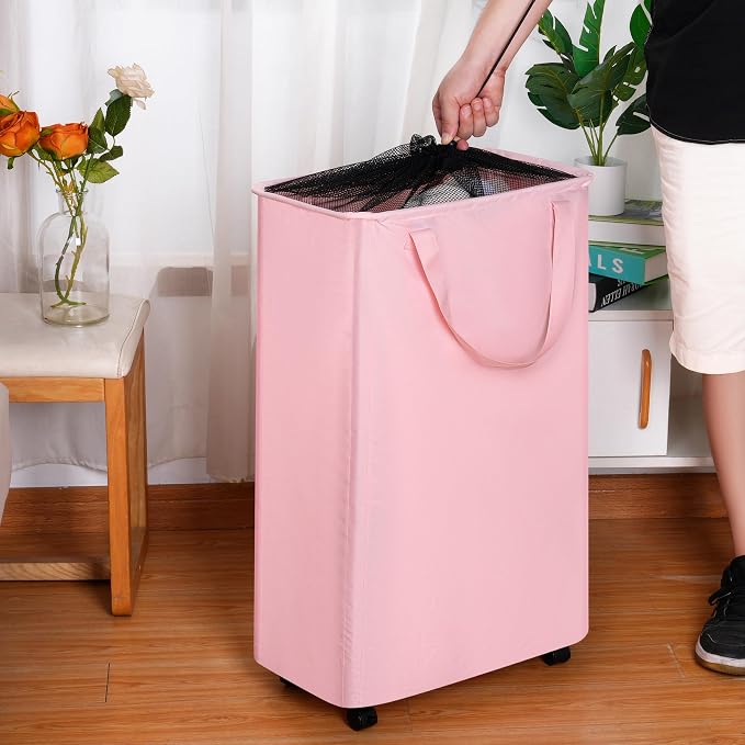 Slim Laundry Hamper with Wheels, Rolling Laundry Basket for Clothes, Small Laundry Basket for Bedroom, Dorm and Laundry Room, 75L (19.8 Gallons) Beige - Image 5