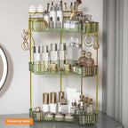 3-Tier Corner Bathroom Counter Organizer，Makeup & Skincare Shelf with Built-in Brush Holder，Space-Saving Bathroom Countertop Organizer for Skincare, Perfume, Cosmetics(Green) - Image 8