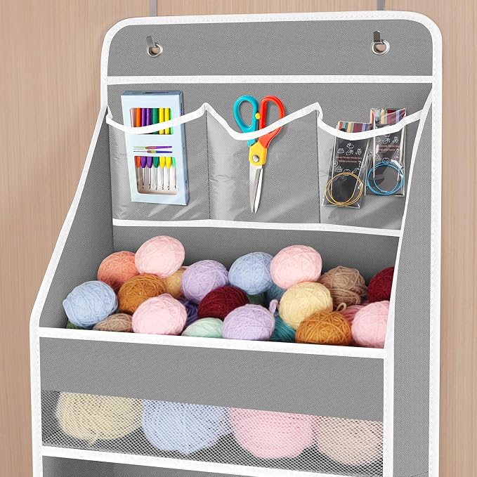 Univivi Fabric Over Door Hanging Organizer for Baby Nursery, Grey, 6-Shelf - Image 4