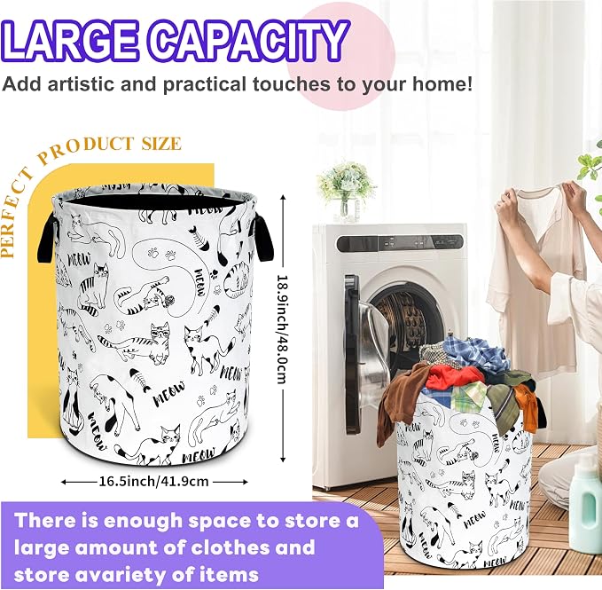 Cute Cat Meow Pet Laundry Basket Foldable Oxford Cloth Hamper 18.9x 16.5 In - Image 2