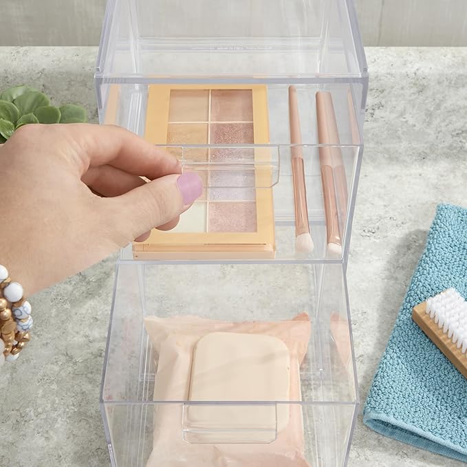 STORi Audrey Stackable Clear Bin Plastic Organizer Drawers | 2 Piece Set | Organize Cosmetics and Beauty Supplies on a Vanity | Made in USA (Pack of 3) - Image 6