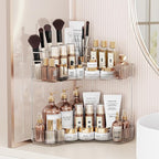 Asayuee 2-Tier Corner Bathroom Counter Organizer with Top Toothbrush Holders,Large Makeup Organizer Countertop with Brush Holder,Skincare Organizers Corner,Exquisite Vanity Organizer(Clear, 2 Tier) by Asayuee