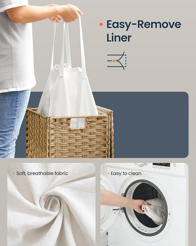 SONGMICS HOME Laundry Hamper with Lid, Clothes Basket with Removable Liner and Handles, 17.2 Gallon, Foldable Narrow Laundry Organizer for Bathroom, Bedroom, Light Brown - Image 4
