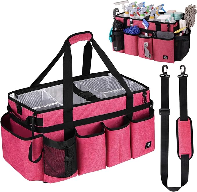 Extra large Cleaning Caddy Bag Built-in hard plastic Aluminum foil lining by Timoxi