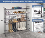 KEETDY Long 3 Tier Shoe Rack for Closet Wide Shoe Storage Organizer Stackable Metal Shoe Shelf for 24 Pairs Men Sneakers with Wire Grid for Closet Floor, Bedroom, Entryway, Bronze - Image 5