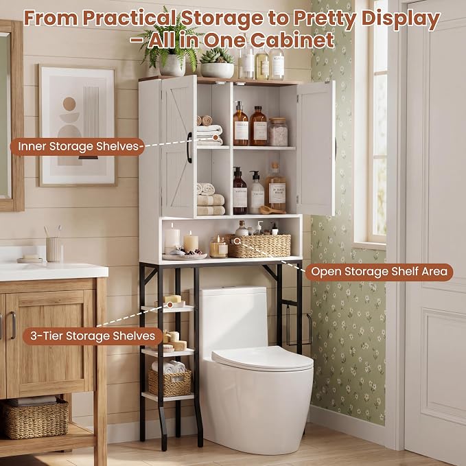 Over The Toilet Storage Cabinet,31" W Bathroom Organizer, White - Image 4
