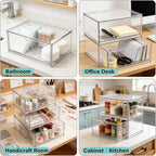 Prsildan Acrylic Makeup Organizer, 2 Pack Stackable Clear Storage Drawers for Baby Bottles Desk Organizers with 2 Drawers for Countertop Vanity Nursery Modular System for Cosmetics Jewelry - Image 4