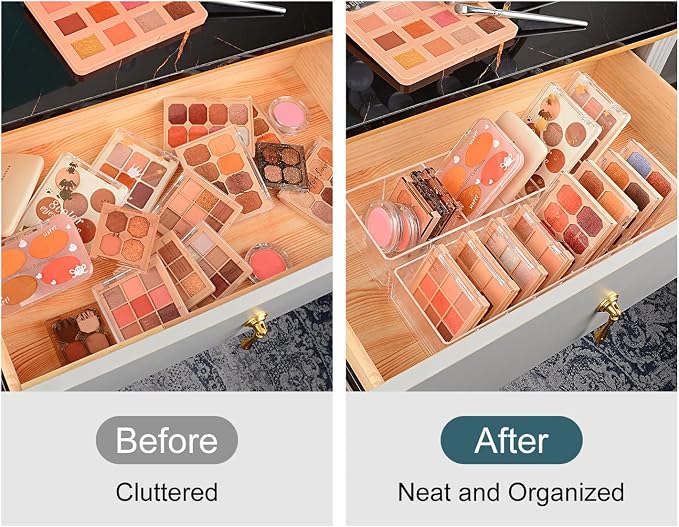 JessLab Acrylic Organizers, Bathroom Organizer for Drawer, Cosmetic Display Cases for Vanity, Countertop, Desk, Kitchen, and Makeup Storage, 6-Section - Image 3