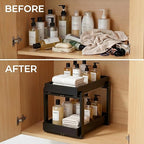 Bamboo Under Sink Storage 2 Tier Pull Out Cabinet Organizer Slide Out Under Sink Storage Shelf Undersink Organizers Shelves for Kitchen Bathroom Organization (Black, 2 Pack) - Image 7