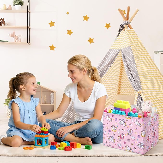 Collapsible Storage Basket Collapsible Fabric Laundry Basket with Handles - Image 2