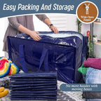 12 Pack Extra Heavy Duty Large Moving Bags with Strong Zipper, Dark Blue | Comfortable Handles, Sturdy & Durable Clothes Storage Bags Totes Bins, Blue Packing Moving Boxes for College Supplies - Image 5