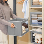Homsorout Storage Bins with Lids, 3 Pack Large Storage Cubes with Window, Closet Bins with Lids & Handles, Fabric Box for Organizing Clothes, Towels, Books, Grey - Image 6