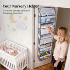 5 Tiers Ultra-thin Over Door Organizer with 10 Mesh Side Pockets, 44 lbs Weight Capacity Hanging Storage Organizer with Clear Window Kids Toys, Shoes, Diapers, White & Grey - Image 7