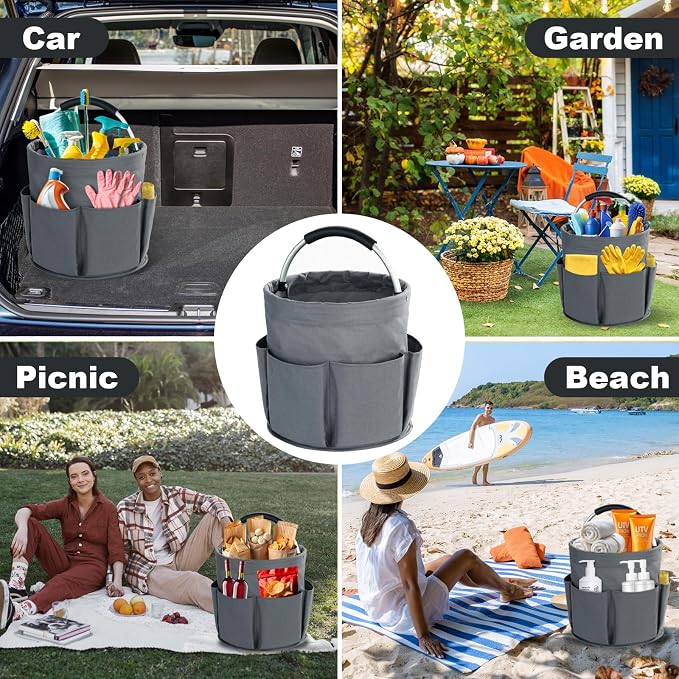 Cleaning Caddy with Handle, Cleaning Products Organiser, 17L Foldable Storage Basket, Cleaning Caddy Organiser, Portable Multi Cleaning Bucket Bag for Home, Garden (Dark Grey) - Image 7