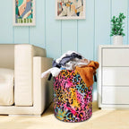 Colorful Leopard Print Laundry Basket Foldable Oxford Cloth 18.9 x 16.5 In - Image 7