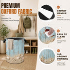 Laundry Basket with Handles,Summer Starfish Foldable Oxford Clothes Hamper,Rustic Blue Woodboard Portable Dirty Clothes Storage Bucket for Bedroom Bathroom Dorm Laundry Room Decor,20.8x16 Inch - Image 3