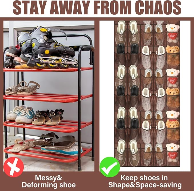 Windyun 1 Pcs 40 Pocket Over the Door Shoe Organizer Hang,Brown - Image 2