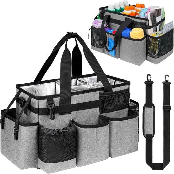 Cleaning Caddy Bag, Cleaning Supplies Organizer for Housekeepers, Housekeeping Caddy with Handle and Detachable Padded Cushion, Gray by Jaffzora