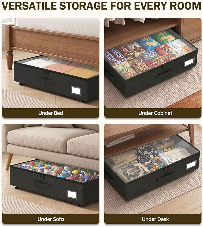 Under Bed Storage with Wheels 2-Pack, Under Bed Storage Containers, Underbed Box with Clear Lids, Rolling Underbed Storage bins for Shoes, Clothes, Blankets (25" L x 16.2" W x 5.5" H) - Image 7