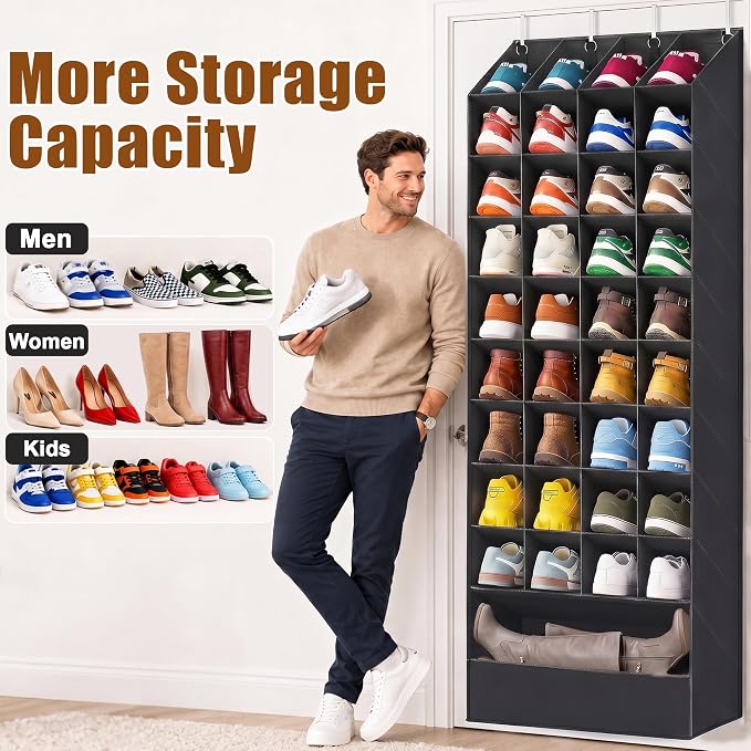 UVIAHOMI 30-40 Pairs Over the Door Shoe Organizer, 40 Breathable Pockets Hanging Shoe Storage for Closet, 10-Tier Door Shoes Rack, Handing Shoes Holder Fit All Family's Sneakers, Boots - Image 7