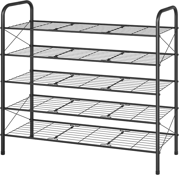 Hoctieon 5 Tier Mesh Style Shoe Rack, Entryway Shoe Shelf, Shoe Storage Organizer, Shoe Rack for Closet, Space Save for Bathroom, Garage, Hallway, Bedroom, Living Room, Black - Image 9