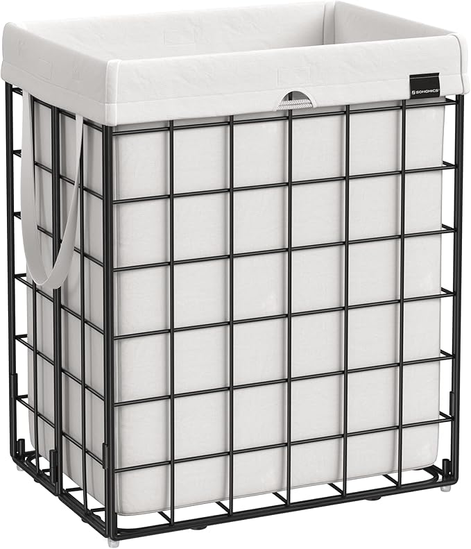 SONGMICS Laundry Hamper, 23.8 Gal. (90L) Laundry Basket, Collapsible Clothes Hamper, Black and White ULCB190W01 by Unknown