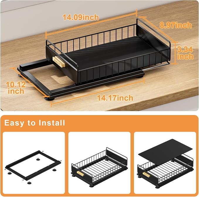 Under Sink Organizer, 2 Packs Under Sink Organizers and Storage, Slide Out Pull Out Cabinet Organizer Shelf with Metal Drawers for Kitchen Bathroom Pantry, Black - Image 3