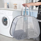 Seiritex Mesh Popup Laundry Hamper 2 Compartment, Collapsible Laundry Sorter Basket Foldable Hamper for Clothes, College Dorm, Travel (Gray) - Image 3