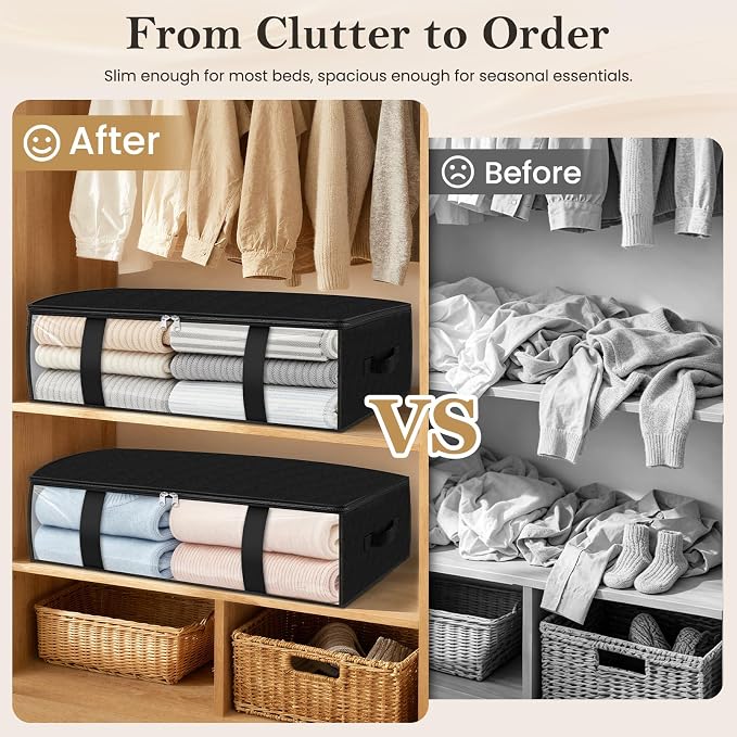 StorageRight Under Bed Storage Bags 4 Pack, 40L Large Clothes & Comforter Storage Containers with Clear Window, Breathable Fabric Organizer for Blankets, Bedding, Seasonal Clothing, Black - Image 4