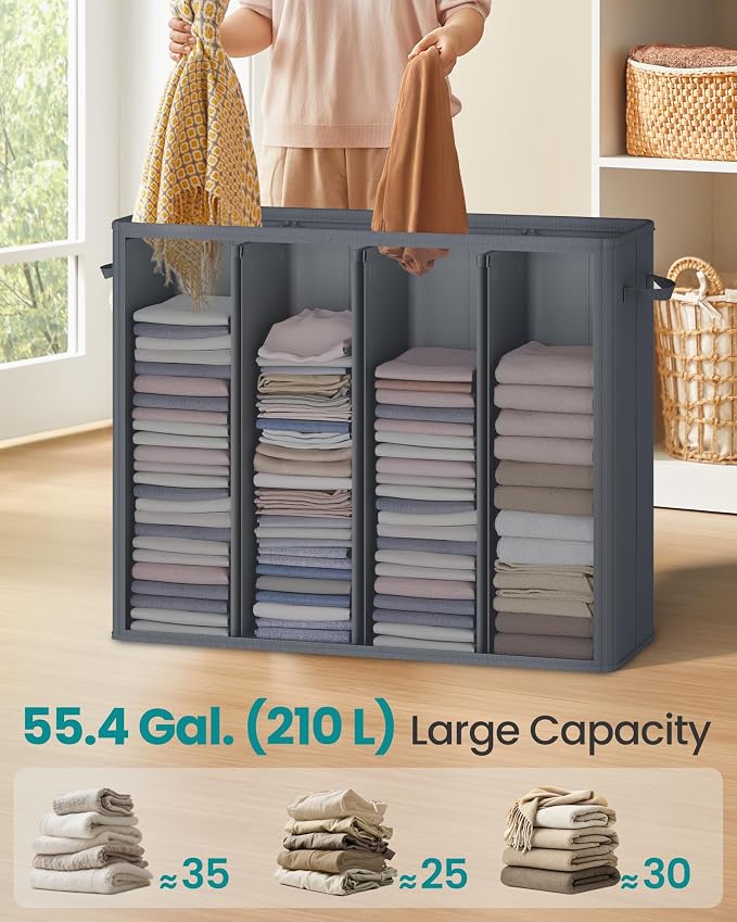 SONGMICS 210L Laundry Hamper, 4-Compartment Laundry Sorter with Lid - Image 3