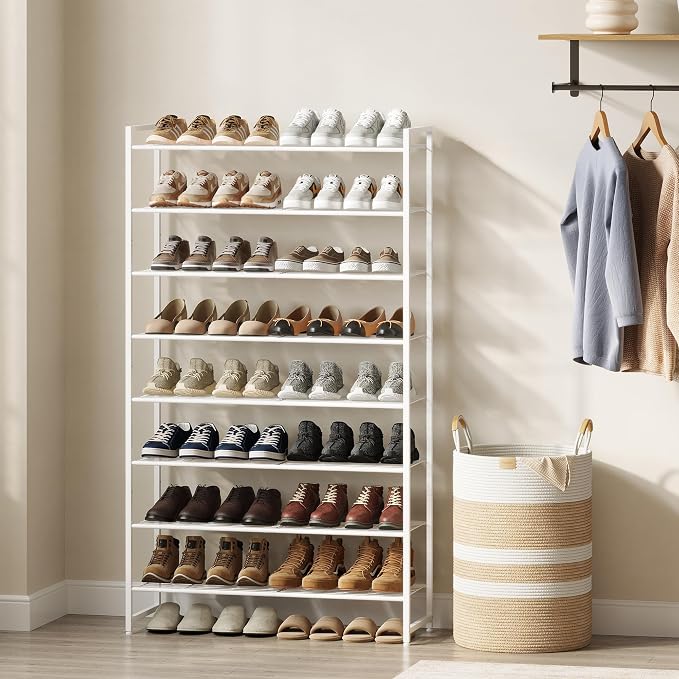 Nunsino Shoe Rack for Closet, Metal Shoe Organizer, 8 Tier Garage Shoe Rack Max Holds 40 Pairs,Shoe Storage Shelf,Entryway, White - Image 2