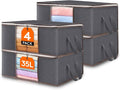 Lifewit 4 Pack 35L Clothes Storage Bins with Lids, Foldable Blanket Storage Bags with Zippers, Clear Window and Reinforced Handles, Closet and Organization for Clothing, Sweater, Comforter, Bedding by Lifewit