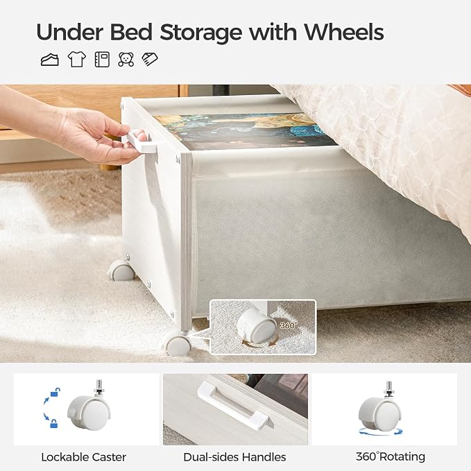 FOUCSSOMEI Under Bed Storage with Wheels, Wooden Under Bed Drawers On Wheels, Rolling Under Bed Shoe Storage, Space Saving,White,70L - Image 3