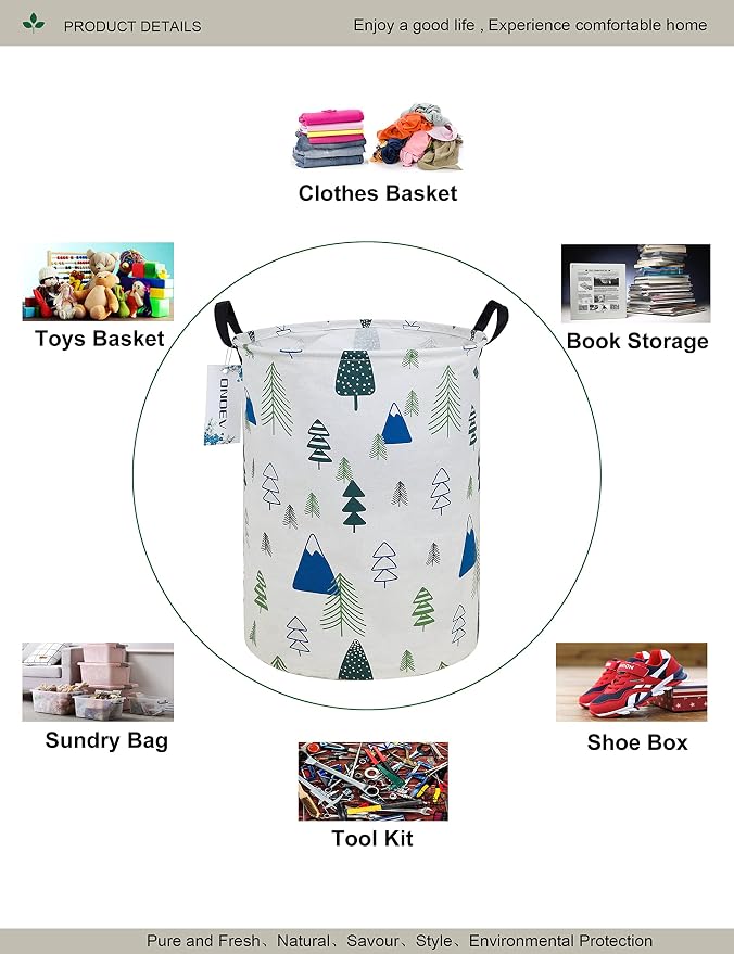 Round Forest Laundry Hamper Waterproof Fabric Home Storage - Image 3