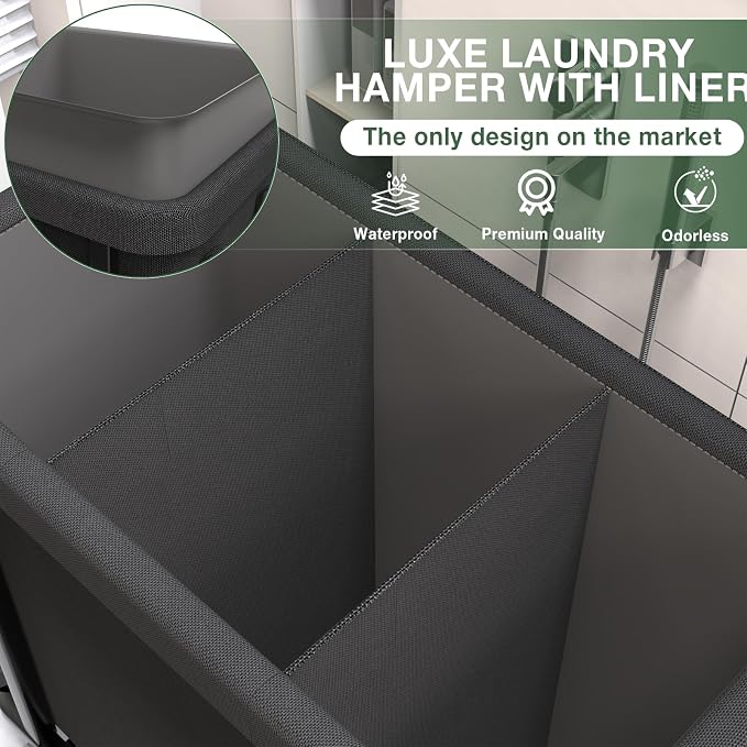 Laundry Basket with Lid,230L Rolling Laundry Hamper with Wheels,Black - Image 3