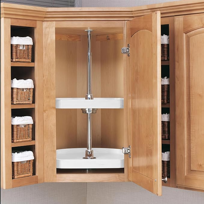 Rev-A-Shelf 20" Dual Shelf Lazy Susan D-Shaped for Corner Wall in Cabinet Kitchen Storage Organization, Turntable Storage White, 7012-20-11-52 - Image 7