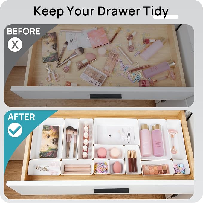 Vtopmart 44 PCS Plastic Drawer Organizer Set, Vanity Organizer Trays, White - Image 3