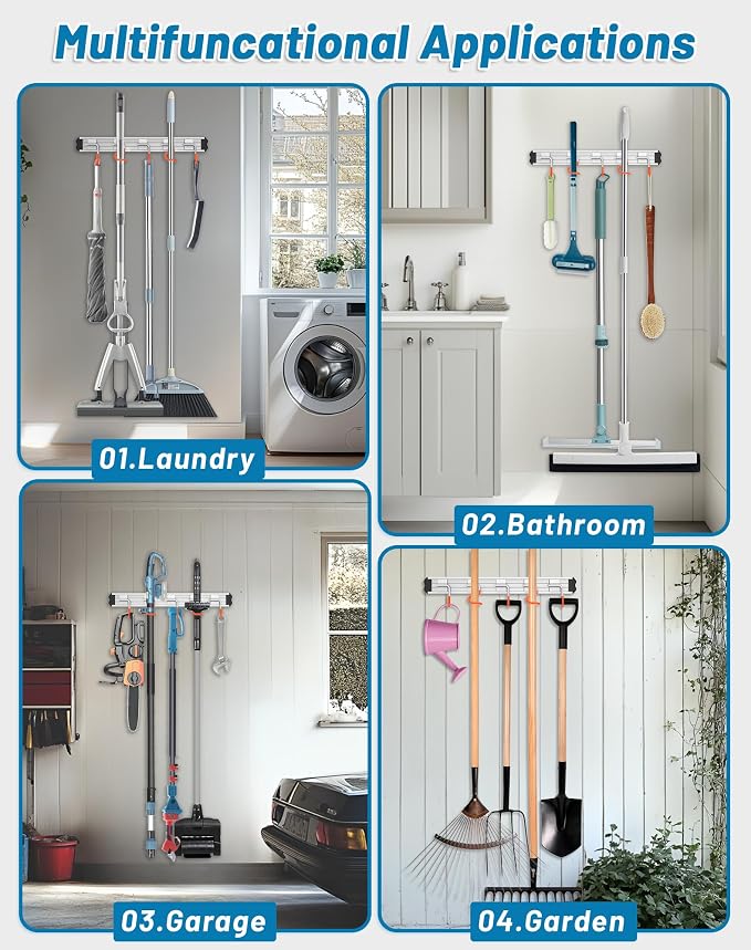 Mop and Broom Holder Wall Mount Garden Tool Rack Organizer - Image 6