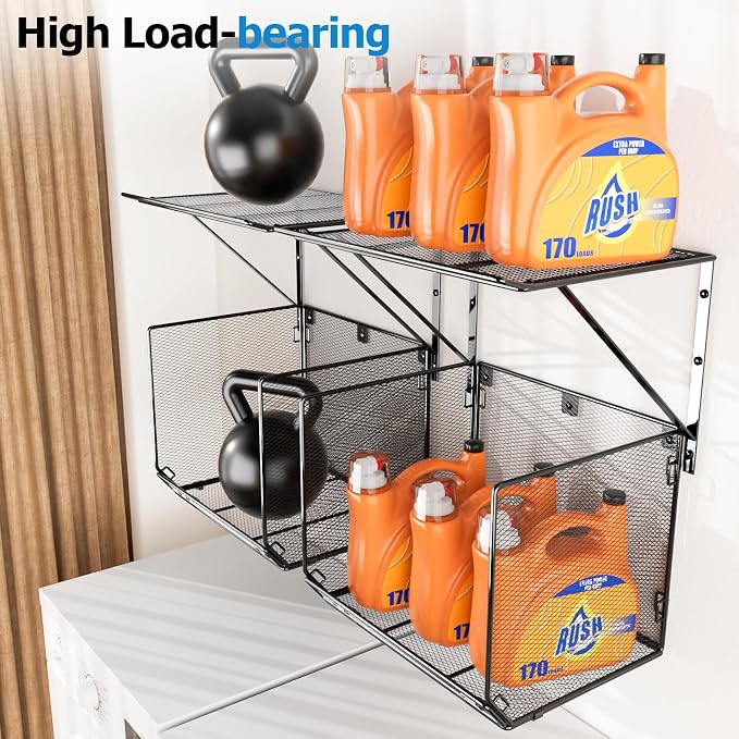 2 Pack Laundry Room Shelves Organization And Storage,Wall Mounted Clothes Drying Rack With Wire Mesh Basket Over Washer And Dryer,Large Capacity Floating Wall Shelf For Bathroom,Kitchen,Storeroom - Image 3