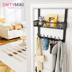 SWTYMIKI Over The Door Hook with 16 Hooks & Mesh Baskets - Heavy Duty Over The Door Organizer Hanger for Towels, Coats, Clothes - Space Saving Hanging Rack for Bathroom, Living Room, Black - Image 2